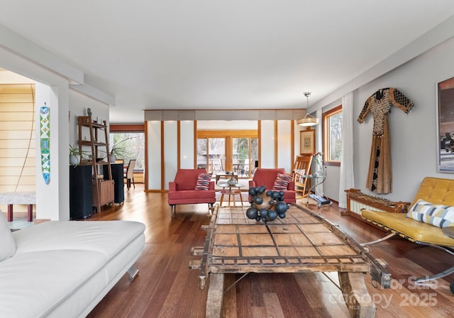 living room with wood finished floors and a wealth of natural light