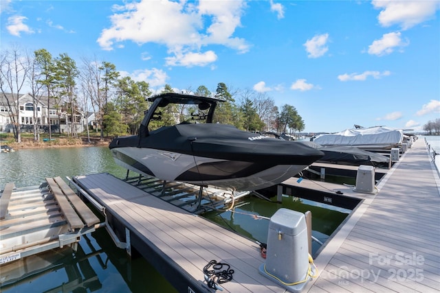 dock area featuring a water view and boat lift