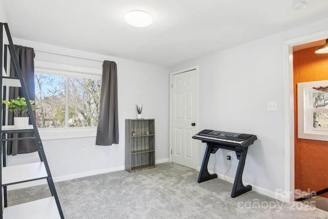 interior space with carpet flooring and baseboards