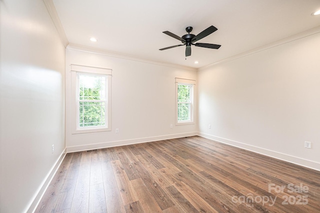 0 6th St NW, Hickory, NC 28601 - empty room with ornamental molding, a ceiling fan, hardwood / wood-style floors, baseboards, and recessed lighting