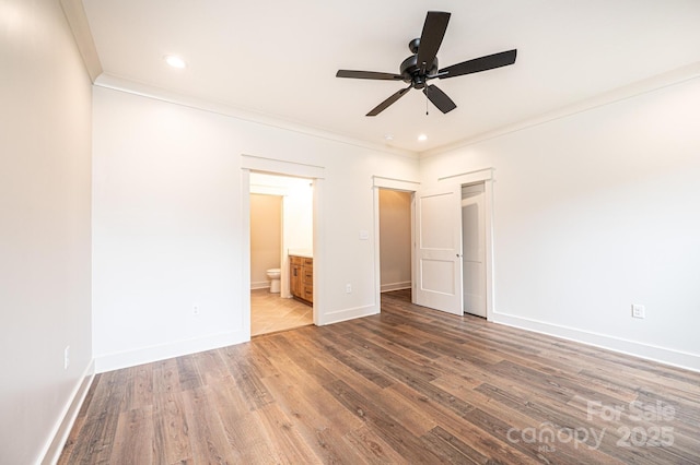 0 6th St NW, Hickory, NC 28601 - unfurnished bedroom with ornamental molding, wood finished floors, ensuite bath, baseboards, and recessed lighting