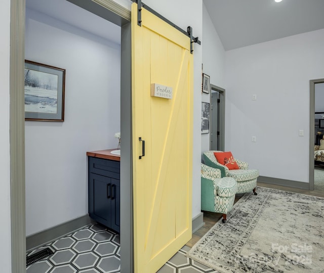 interior space with a barn door