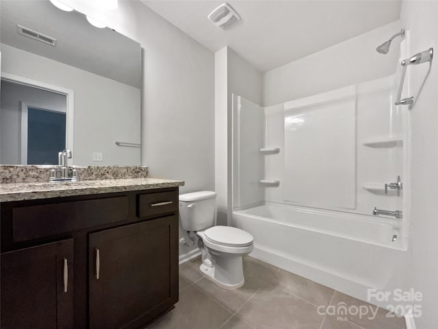 bathroom with vanity, tile patterned flooring, shower / tub combination, and visible vents