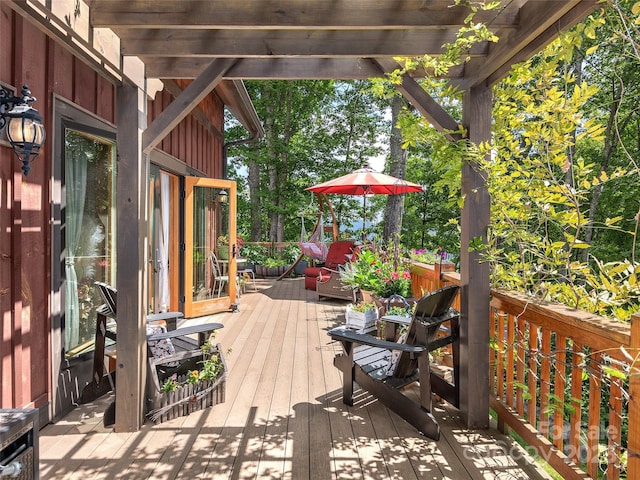 deck featuring a pergola