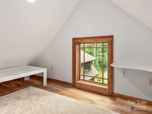 additional living space featuring lofted ceiling and hardwood / wood-style floors