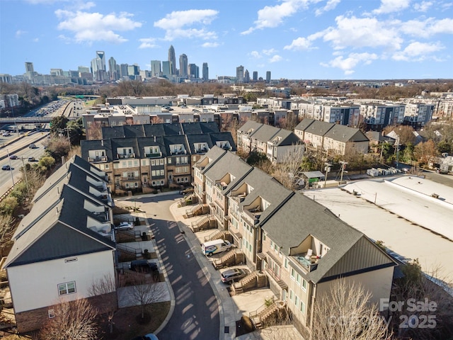 drone / aerial view with a city view