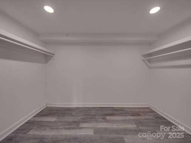 walk in closet with hardwood / wood-style floors