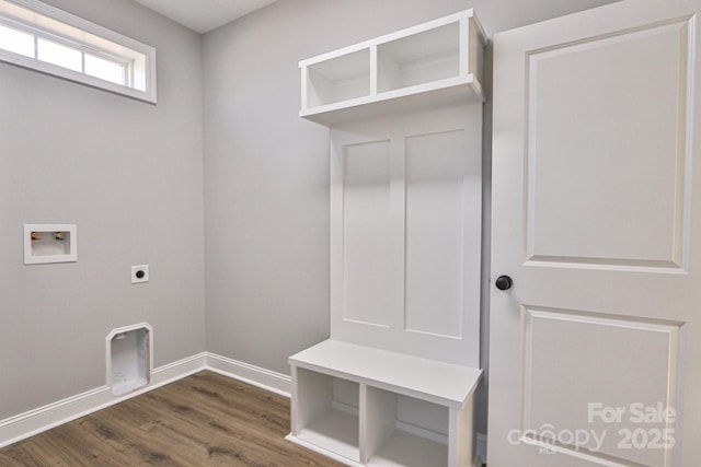 mudroom with dark hardwood / wood-style floors