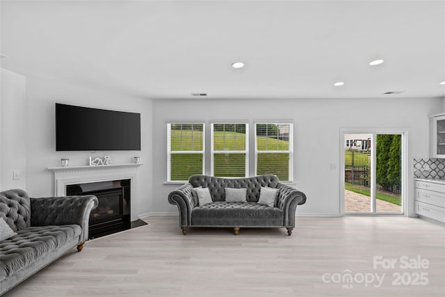 living room with light hardwood / wood-style floors