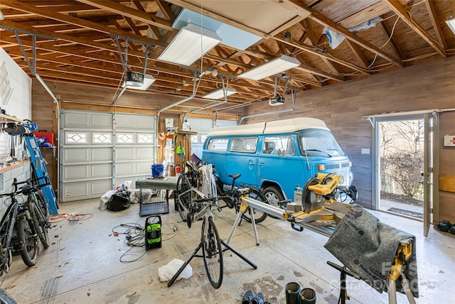 garage with a garage door opener