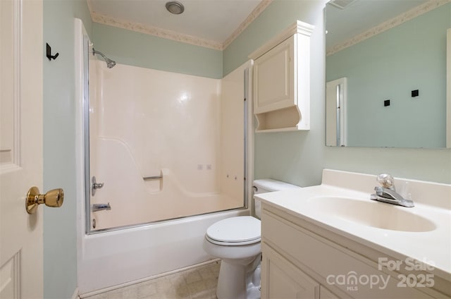 full bathroom featuring toilet, vanity, and combined bath / shower with glass door