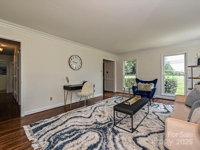 3600 Carmel Rd, Charlotte, NC 28226 - living room featuring crown molding, wood finished floors, and baseboards