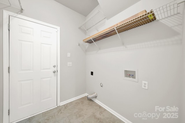 laundry area featuring electric dryer hookup, washer hookup, baseboards, gas dryer hookup, and laundry area