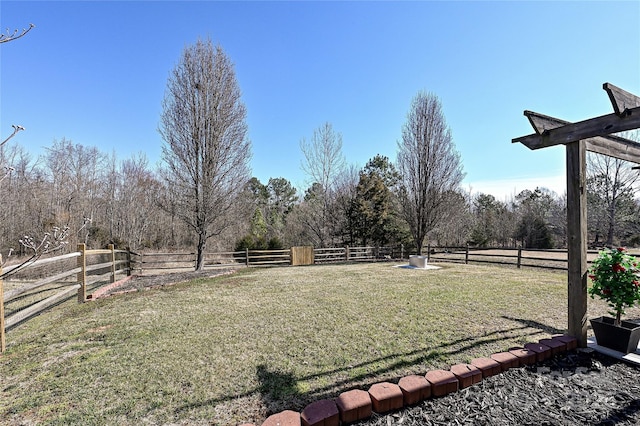 view of yard featuring fence and a rural view