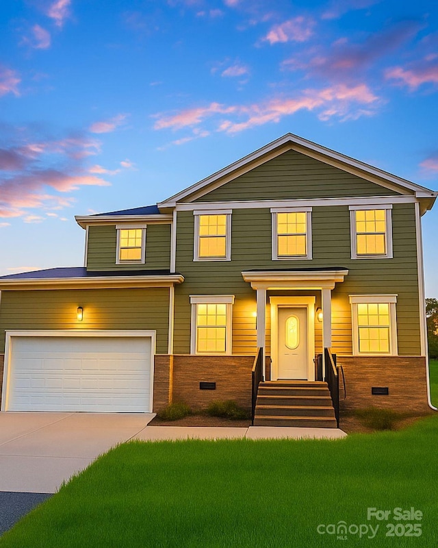 1022 Heath Helms Rd, Monroe, NC 28110 - traditional-style home with concrete driveway, crawl space, an attached garage, and a front yard