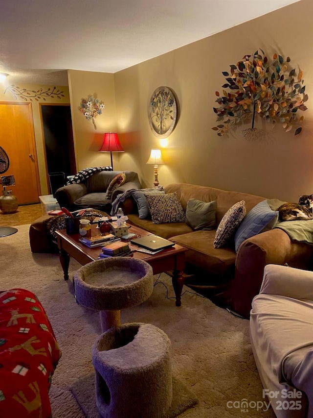 living room featuring carpet flooring