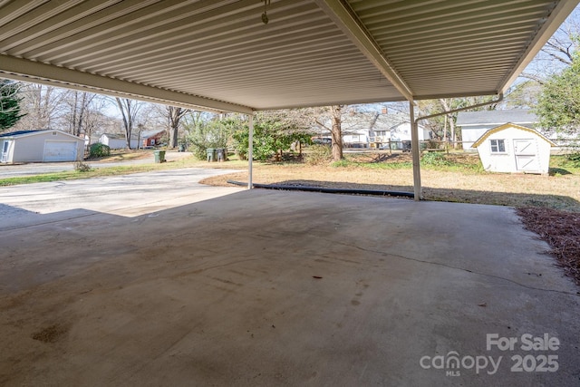 view of patio with a shed