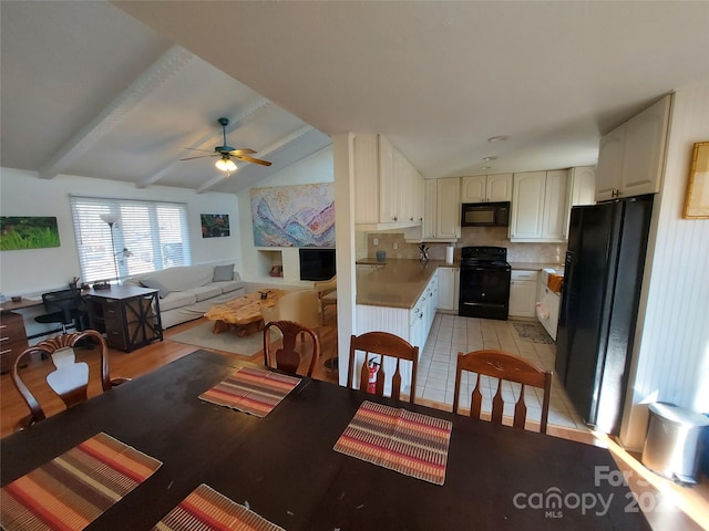 8015 Sullivan Dr Unit 3And 2, Charlotte, NC 28215 - dining area featuring lofted ceiling with beams and ceiling fan