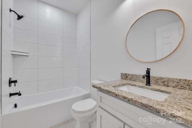 full bathroom featuring toilet, shower / washtub combination, and vanity