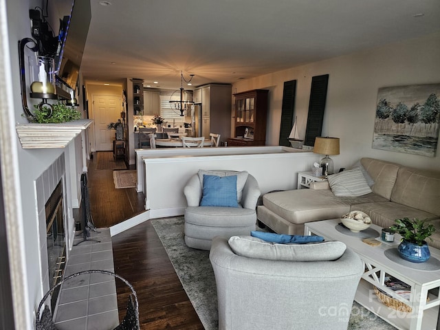 living room with dark wood-type flooring