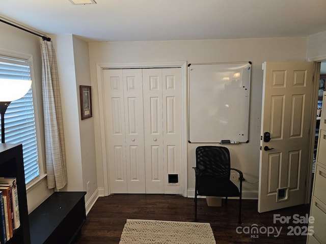 office space featuring dark hardwood / wood-style floors