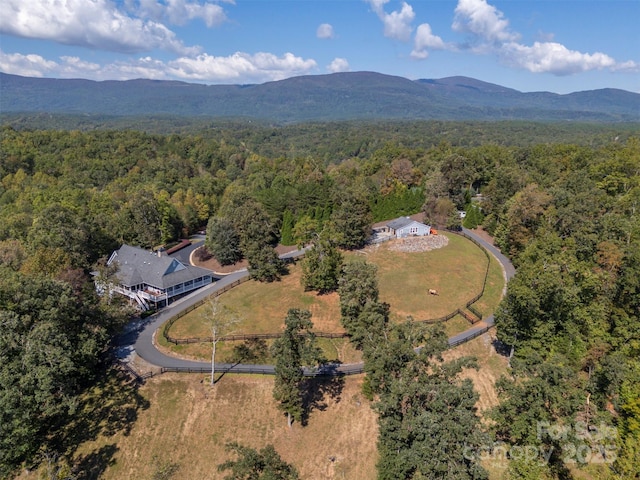 drone / aerial view featuring a mountain view