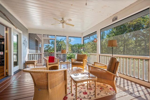 sunroom / solarium with a wealth of natural light and ceiling fan