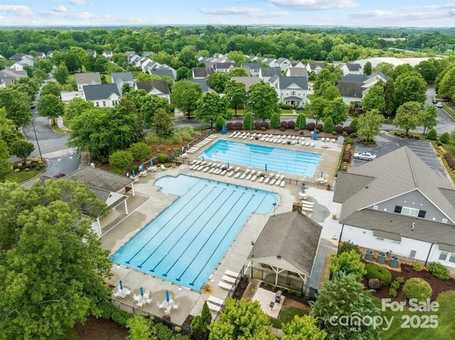 view of swimming pool with a residential view