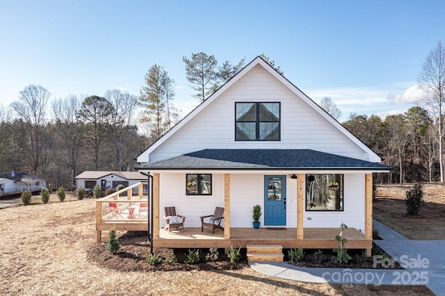 view of front of house featuring roof with shingles