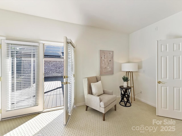 living area with light carpet