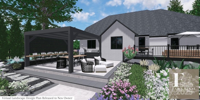 surrounding community featuring an outdoor living space and a wooden deck