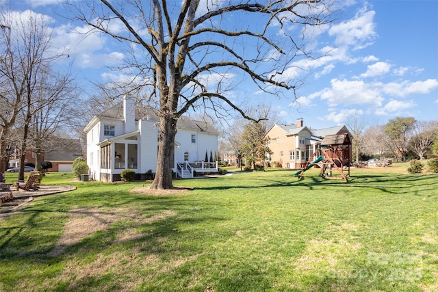 view of yard with a playground