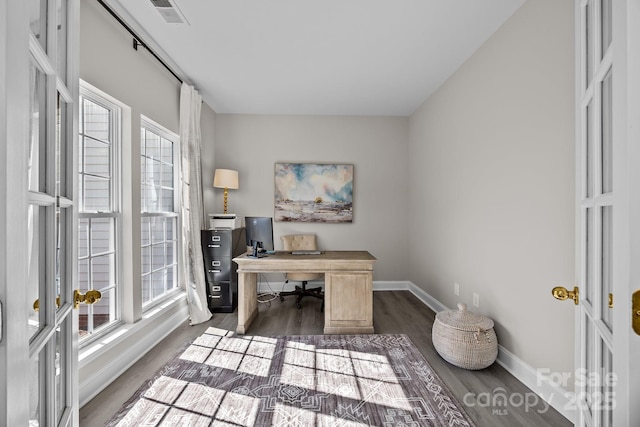 office area featuring dark hardwood / wood-style flooring