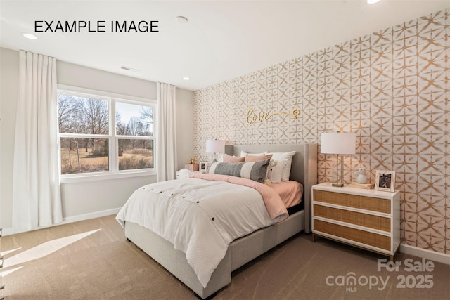 11016 Tyler Brook Ln Unit Oak0036, Mint Hill, NC 28227 - bedroom with wallpapered walls, recessed lighting, and carpet floors