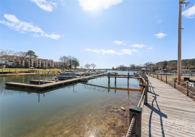 view of dock with a water view