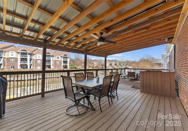 wooden deck with ceiling fan