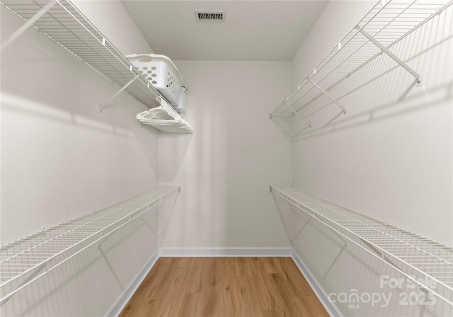 walk in closet with hardwood / wood-style floors