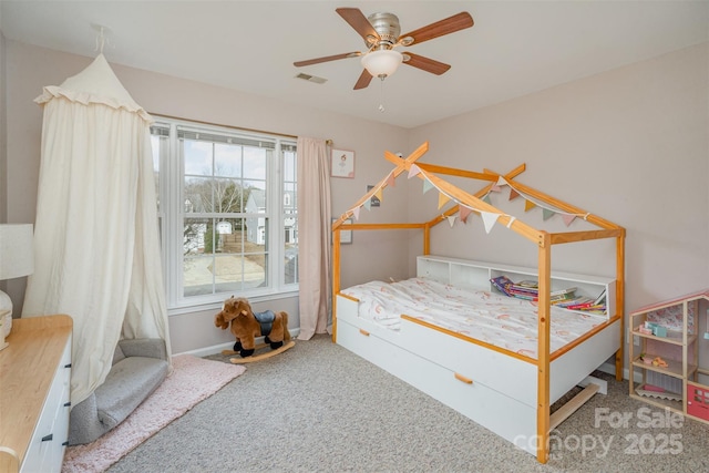 bedroom with carpet floors and ceiling fan