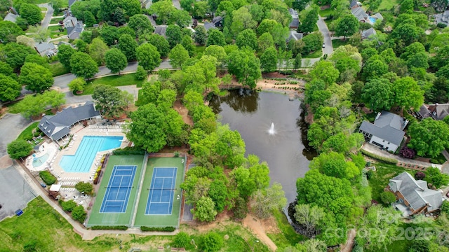 bird's eye view featuring a water view