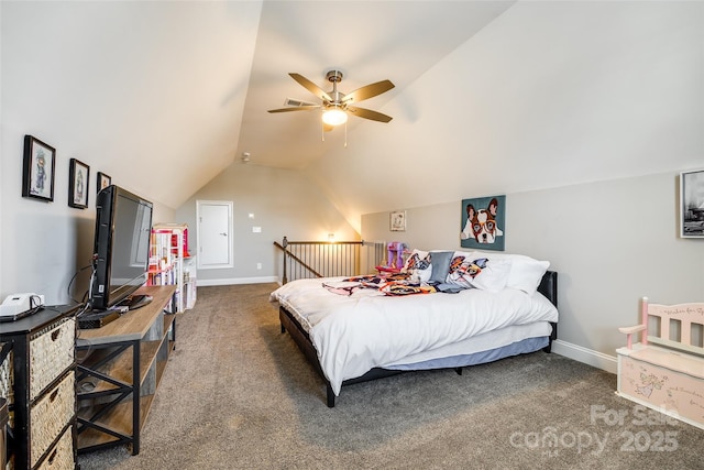 1024 Mayapple Way, Belmont, NC 28012 - carpeted bedroom featuring lofted ceiling, ceiling fan, and baseboards