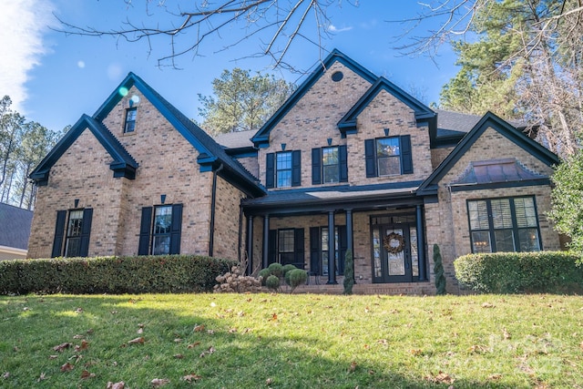 craftsman-style house with a front lawn and brick siding