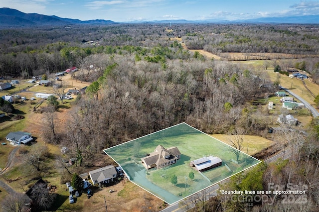 drone / aerial view featuring a mountain view