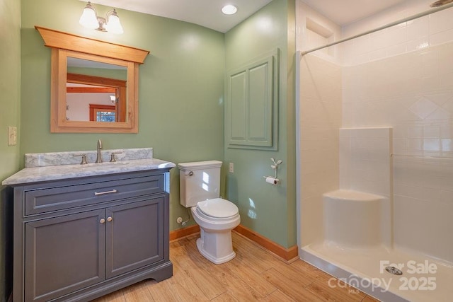 14 Woods Rd, Fairview, NC 28730 - bathroom with wood finished floors, a shower, and vanity
