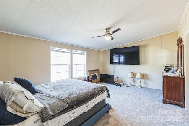 bedroom with multiple windows, crown molding, and carpet flooring