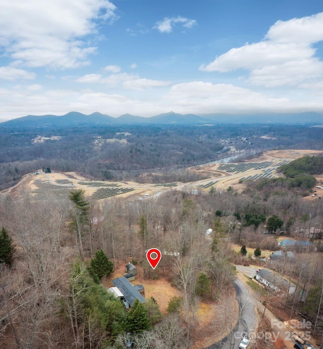 birds eye view of property with a mountain view and a rural view