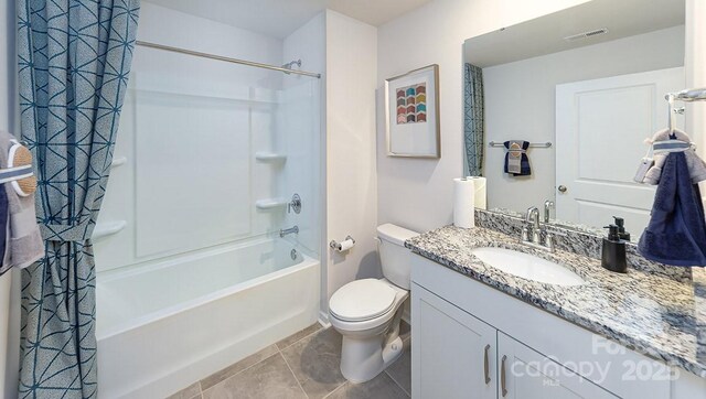 4229 Steel Way, Sherrills Ford, NC 28673 - full bathroom with tile patterned flooring, toilet, vanity, and shower / bathtub combination with curtain