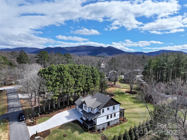 birds eye view of property featuring a mountain view