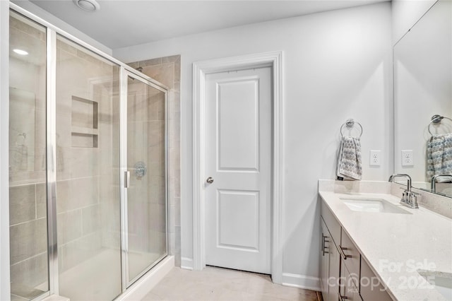 full bathroom featuring a shower stall and vanity