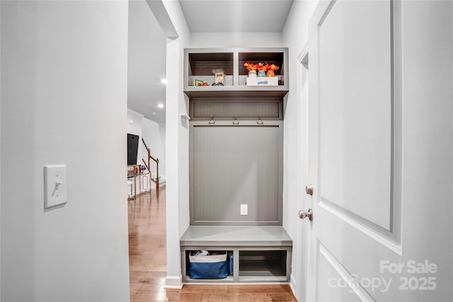 mudroom with light wood-type flooring