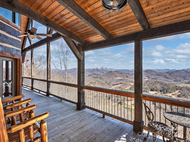 wooden terrace with a mountain view